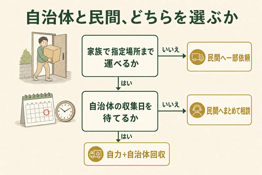 自治体回収か民間業者かを選ぶ判断フローの図解