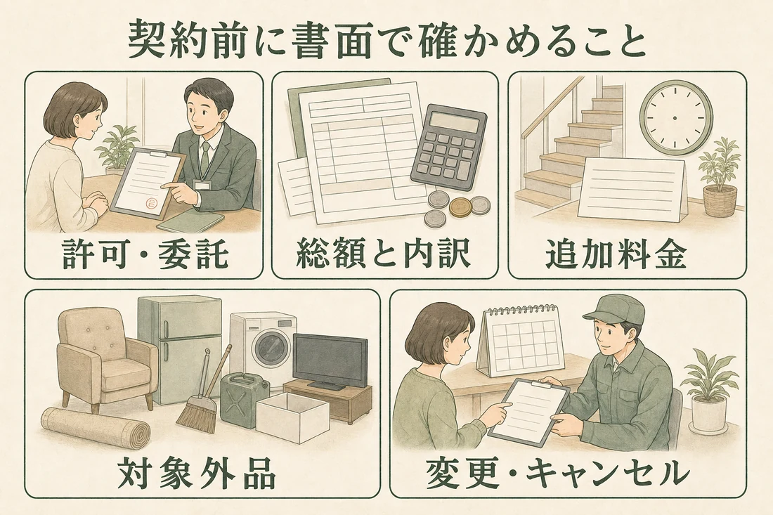 契約前に書面で確かめる5項目の図解