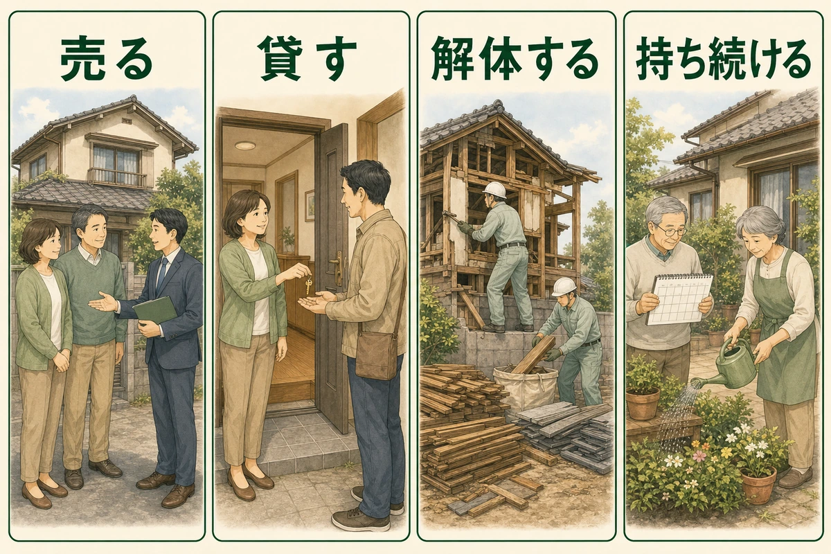 空き家を売る・貸す・解体する・持ち続ける4つの選択肢を比べた図解