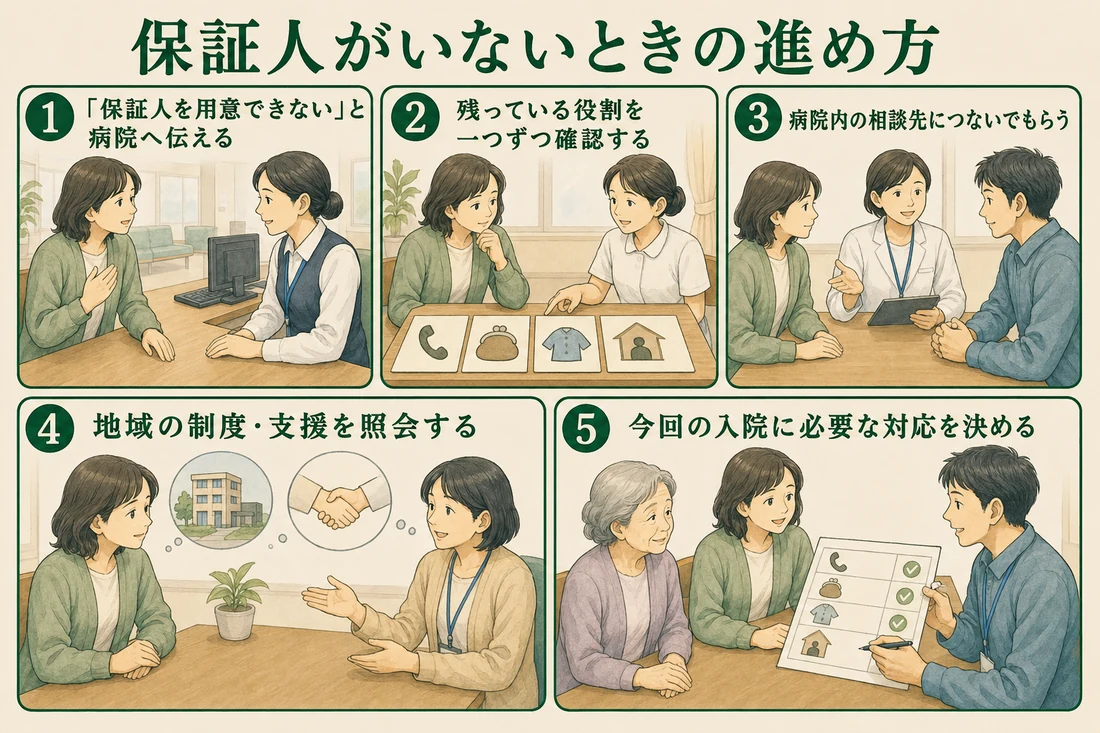 保証人を用意できないと病院へ伝えてから、今回の入院に必要な対応を決めるまでの5つの手順